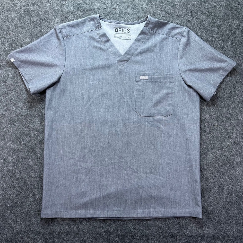 FIGS Mens Grey Technical Collection Leon V-Neck Scrub Top Medium